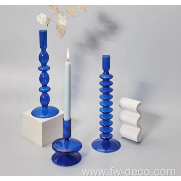Handmade Blue crystal Glass Candlestick Holders
